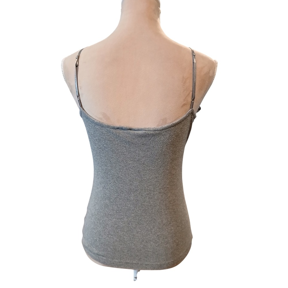 Vtg Worthington Stretch Womens Medium Gray Ribbed Lace Trim Camisole Medium y2k - Picture 5 of 10